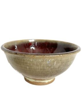Handcrafted Hand Thrown Studio Pottery Bowl Oxblood Red Interior & Earthy Glaze